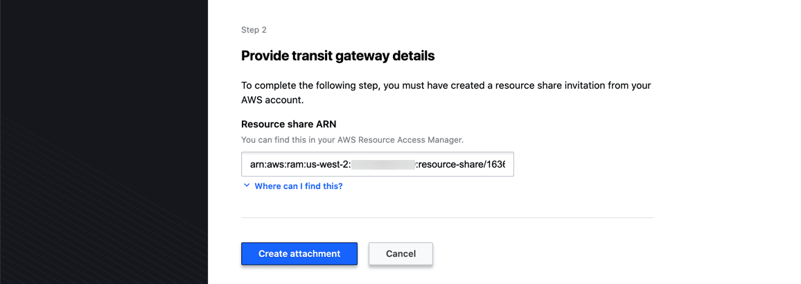 Transit gateway attachment