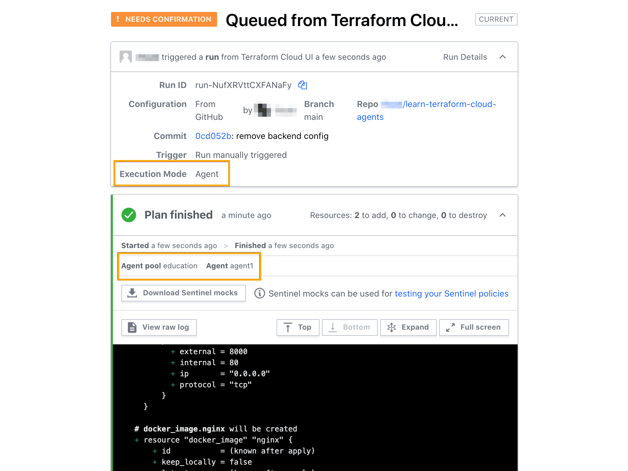 HCP Terraform run executed by agents